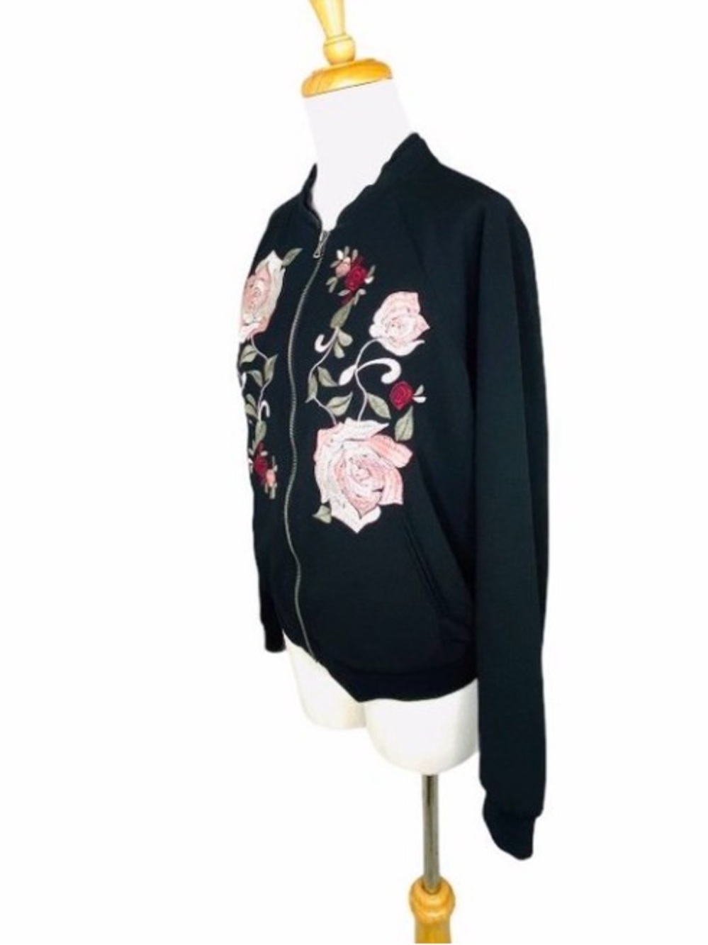 Democracy Track Jacket Black Sz Embroidered Floral - Picture 9 of 11